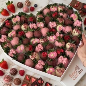 Caixa Coração com morangos decorados